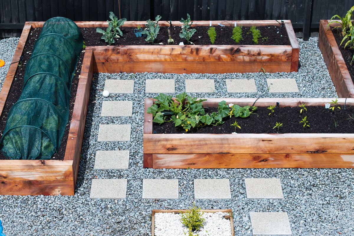 Permeable paving pathway through a garden
