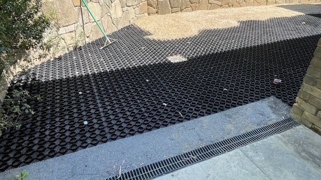 Strol permeable paving systems in a backyard