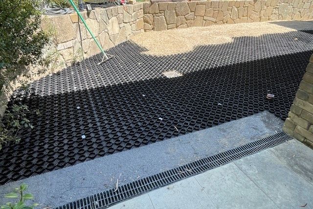 Strol permeable paving systems in a backyard