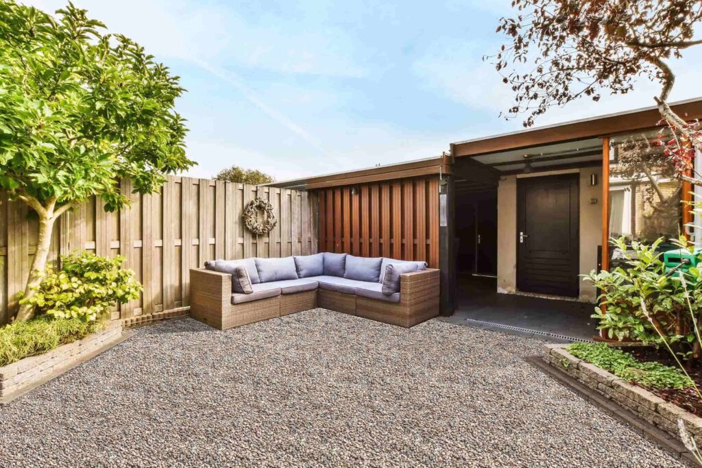 Outdoor pebble patio- pebblelock